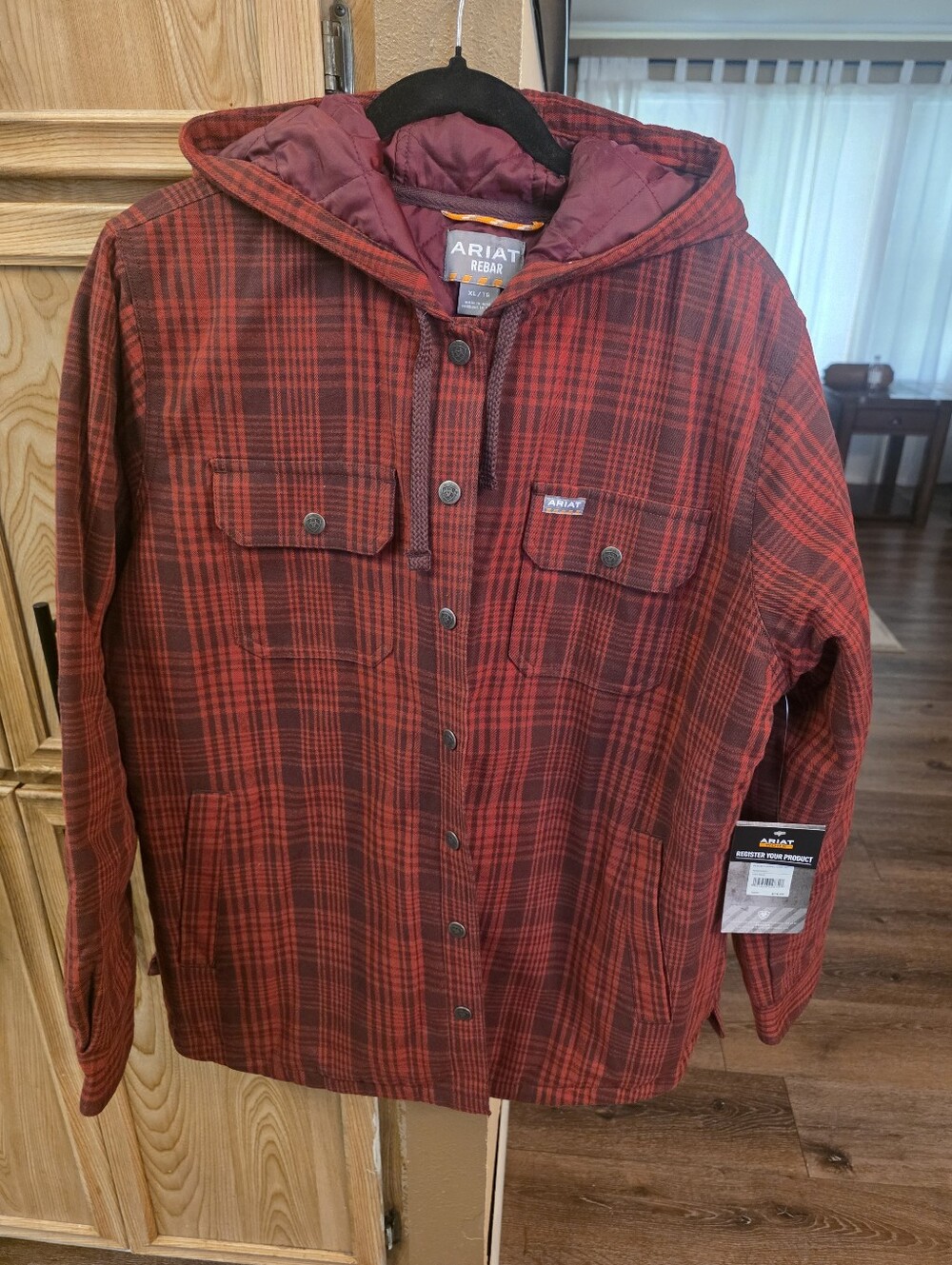 Ariat Red Plaid Hooded Shirt Jacket